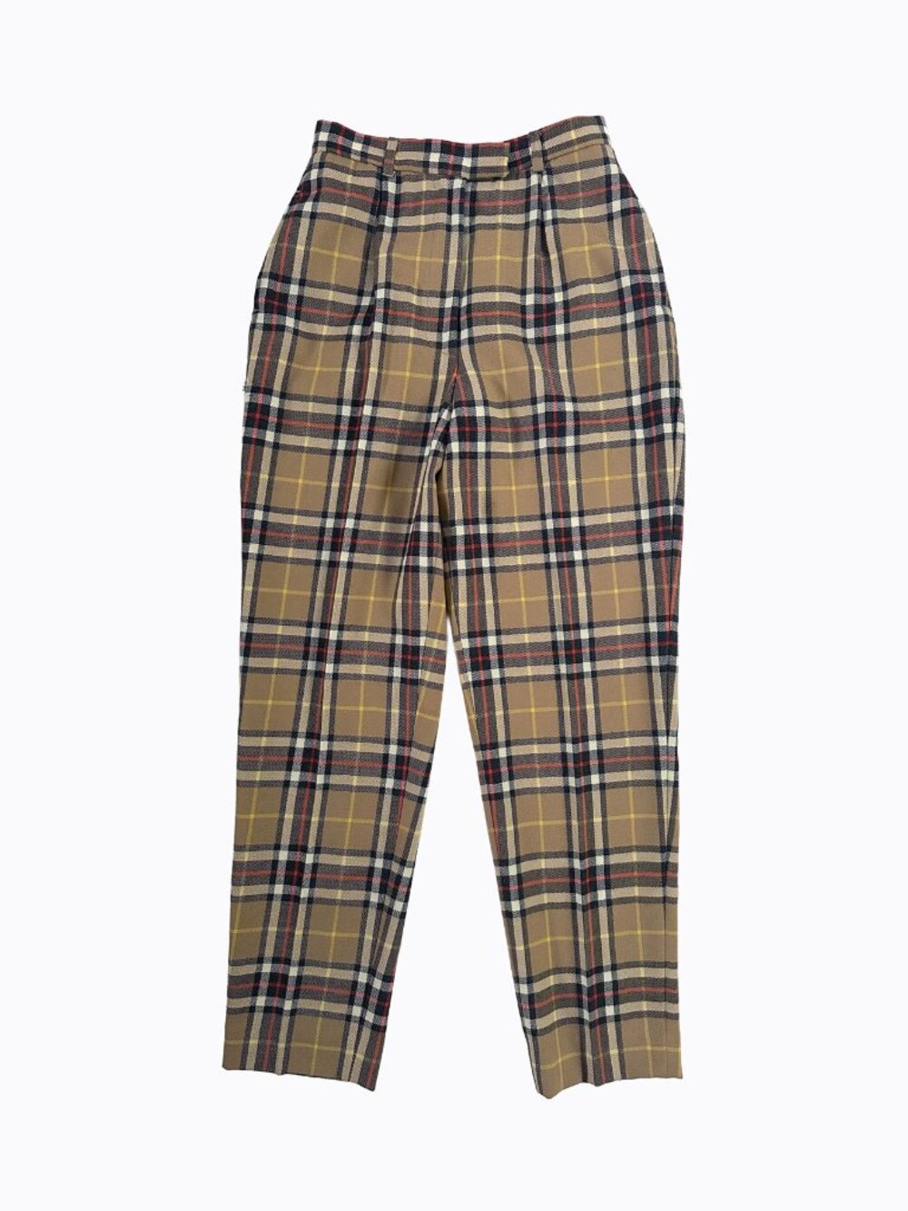Vtg Brooks Brothers Plaid Wool Trousers XS High Rise Pleated Tan Brown Made USA